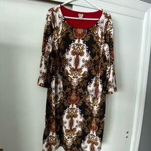 Chico's Elegant Black and Gold Patterned Long Sleeve Dress